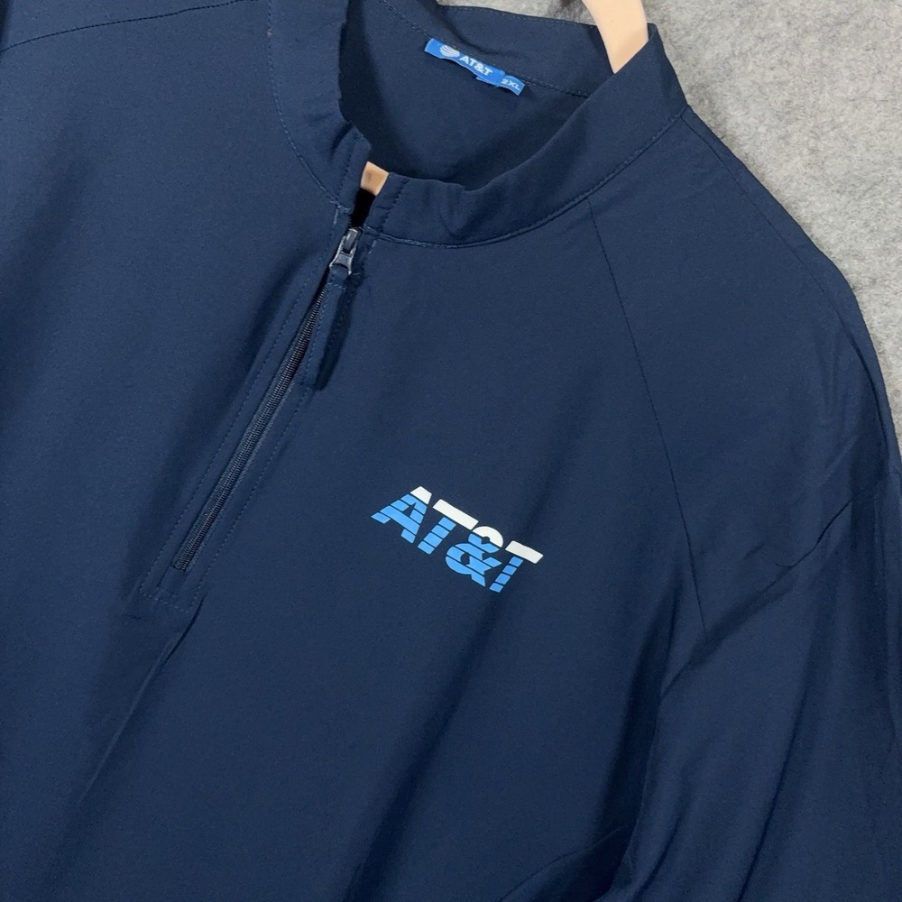 AT&T Pullover Jacket Mens Sz 2XL XXL Blue 1/4 Zip Lightweight Workwear
